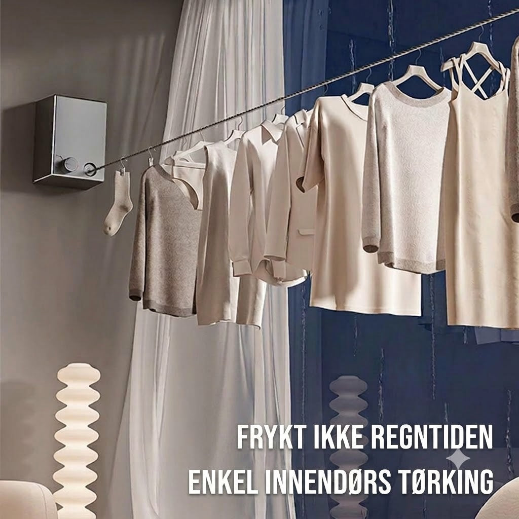 Usynlig tørkesnor – uttrekkbart tørkestativ i stål, montering uten boring, fleksibel tørking