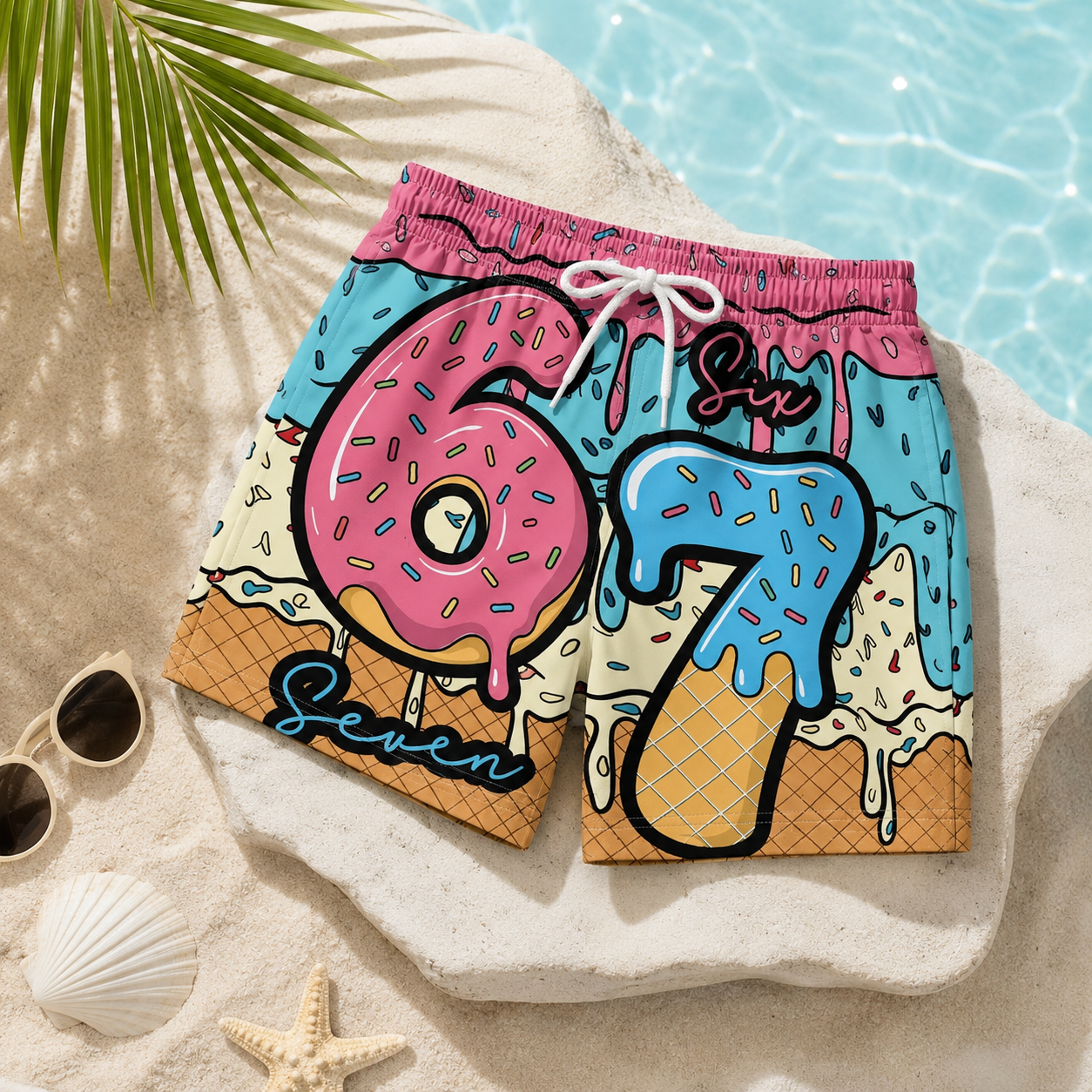 🍦Shorts med iskrem- og smultringtrykk🍩