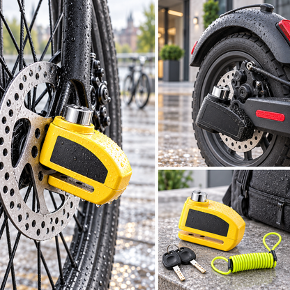 110 dB skivebremselås med alarm – Passer for sykler, mopeder og motorsykler