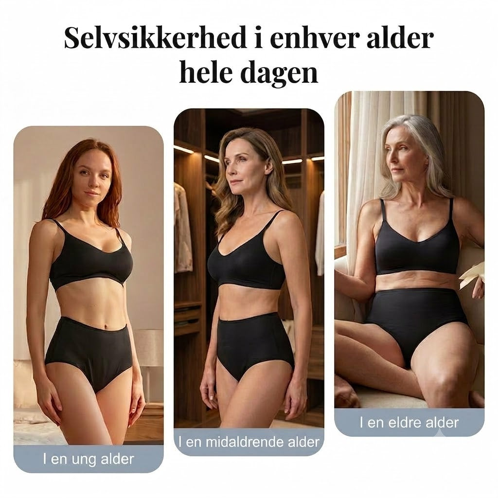 Lekkasjesikker menstruse med høyt liv, dobbel beskyttelse foran og bak – forhindrer effektivt sidelekkasje