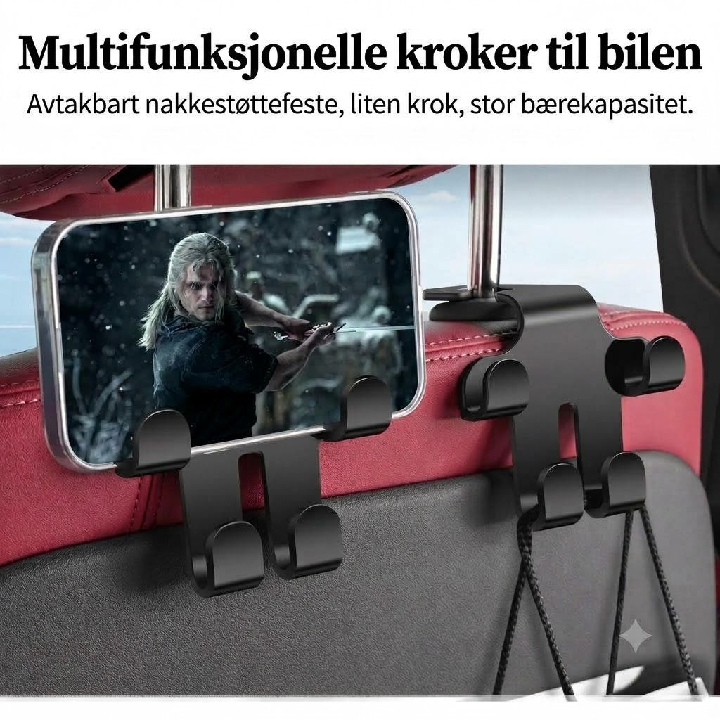 Kroker til bilnakkestøtte (2-pakning)