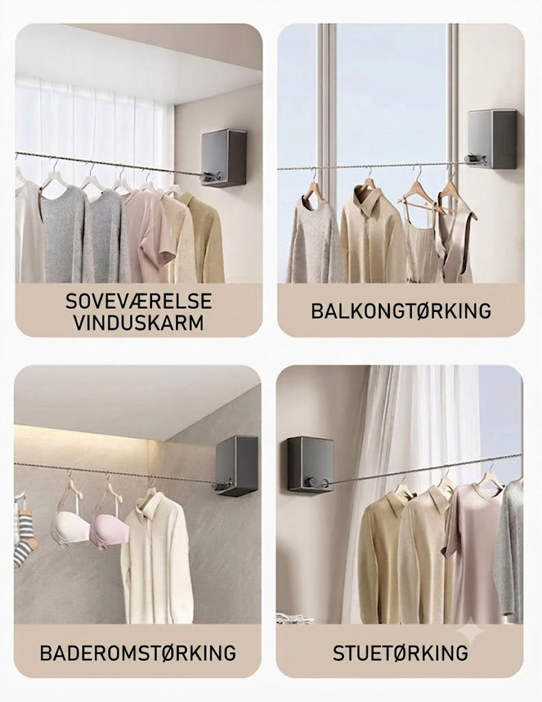 Usynlig tørkesnor – uttrekkbart tørkestativ i stål, montering uten boring, fleksibel tørking