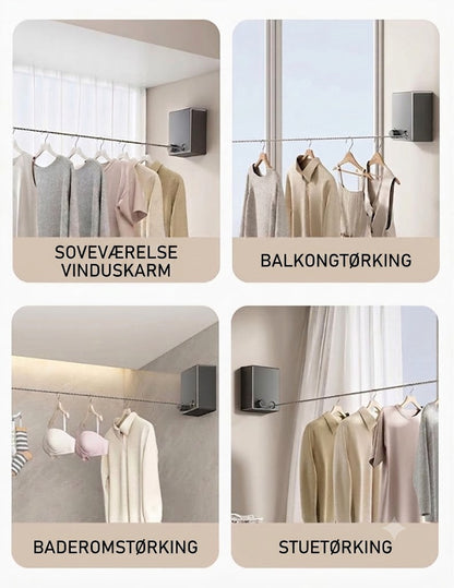 Usynlig tørkesnor – uttrekkbart tørkestativ i stål, montering uten boring, fleksibel tørking