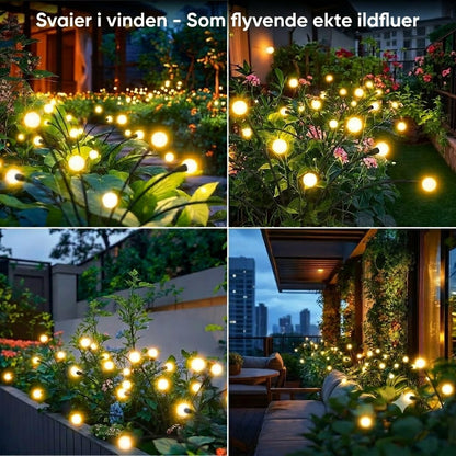 Solcelledrevet ildflue-hagebelysning