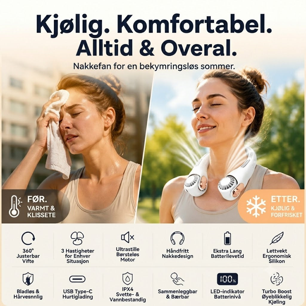 Nakkevifte med aircondition – stillegående personlig kjøling for sommeren