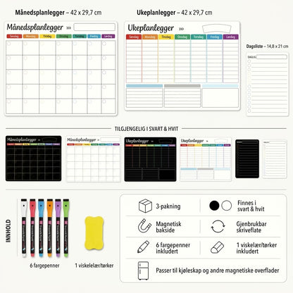 Magnetisk familieplanlegger – Måneds-, uke- og dagsplan