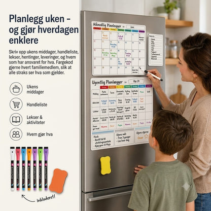 Magnetisk familieplanlegger – Måneds-, uke- og dagsplan