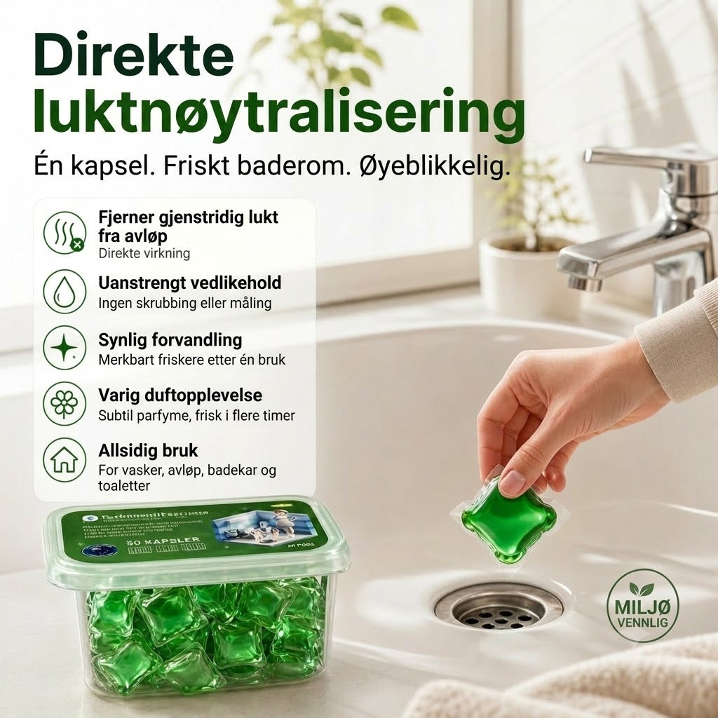 Tabletter for avløpsåpning og luktfjerning