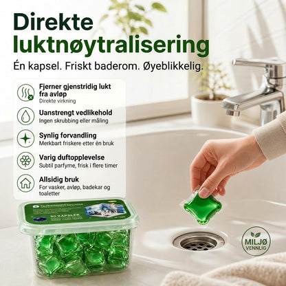 Tabletter for avløpsåpning og luktfjerning