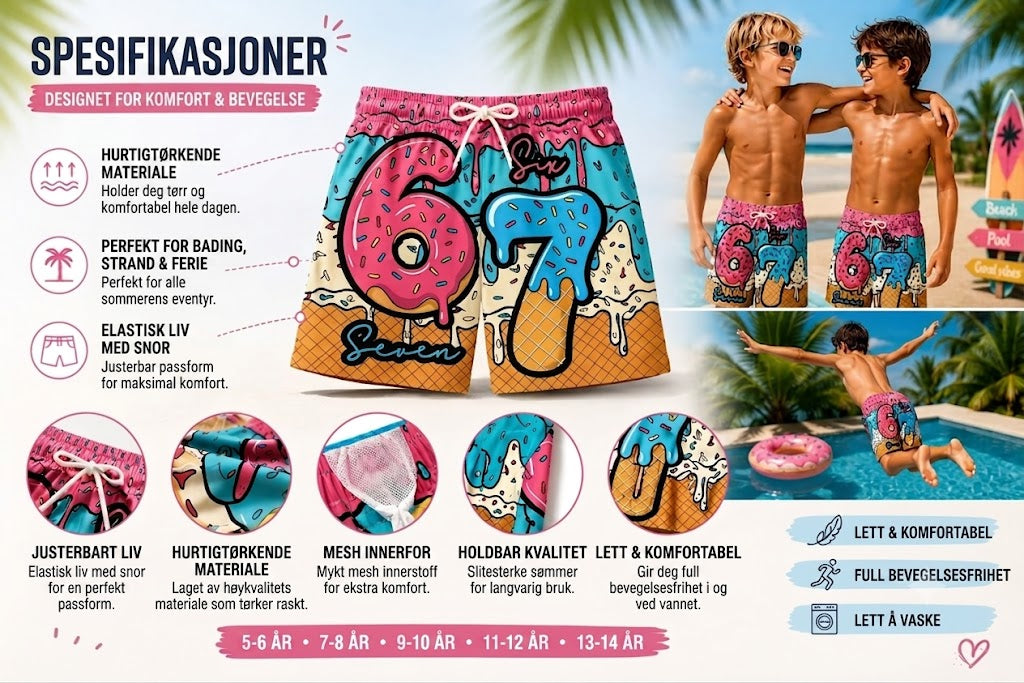 🍦Shorts med iskrem- og smultringtrykk🍩