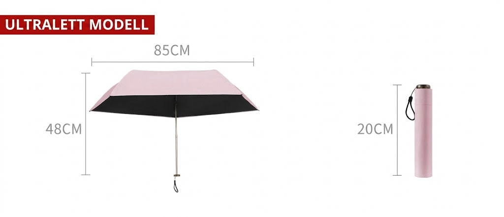 Ultralett karbonfiberparaply – UV-beskyttelse (svart belegg), sol- og regnbeskyttelse ☂️