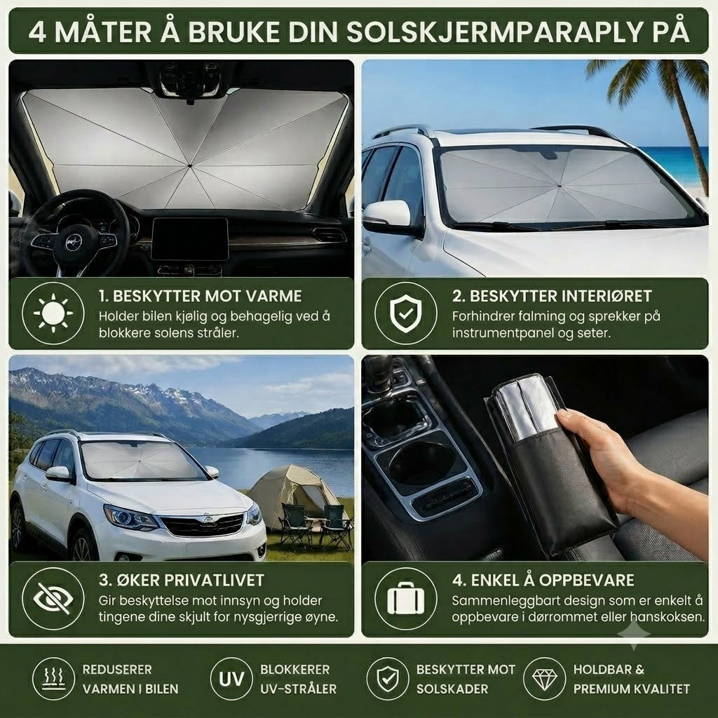 Sammenleggbar solskjerm til frontruten – Effektiv UV-beskyttelse, gir skygge til bilen din 🚗☂️