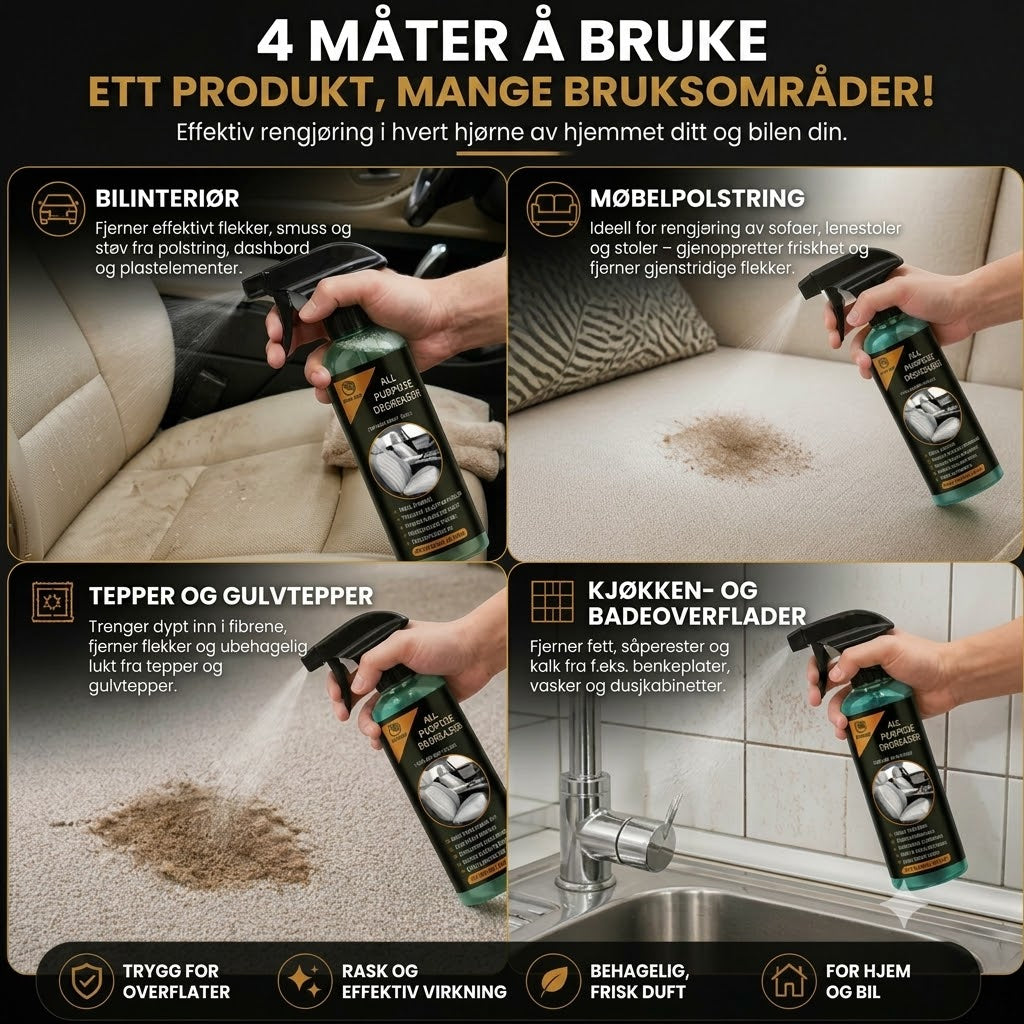 Multifunksjonell bilrengjøringsspray – Kraftig flekkfjerner, den ultimate løsningen for å fjerne gjenstridige flekker.