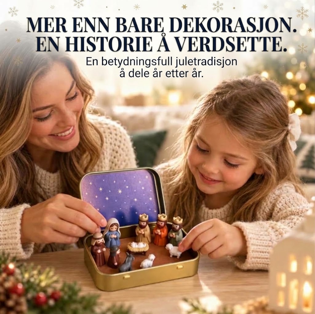 Bærbar mini julekrybbe i metallboks – Håndlaget krybbespill i lommeformat