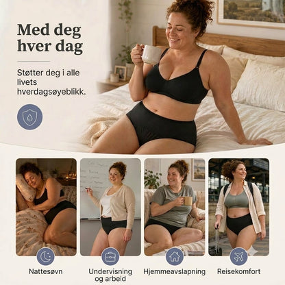 Lekkasjesikker menstruse med høyt liv, dobbel beskyttelse foran og bak – forhindrer effektivt sidelekkasje