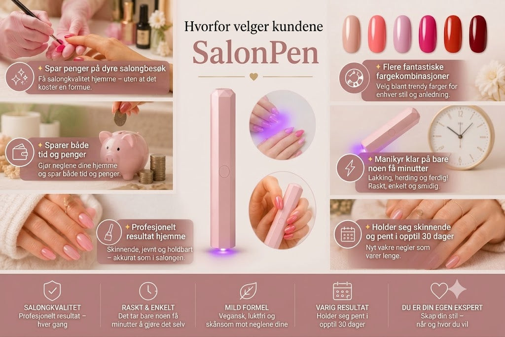 SalonPen – 3-i-1 neglepenn (med UV-lampe) – 6-pakning