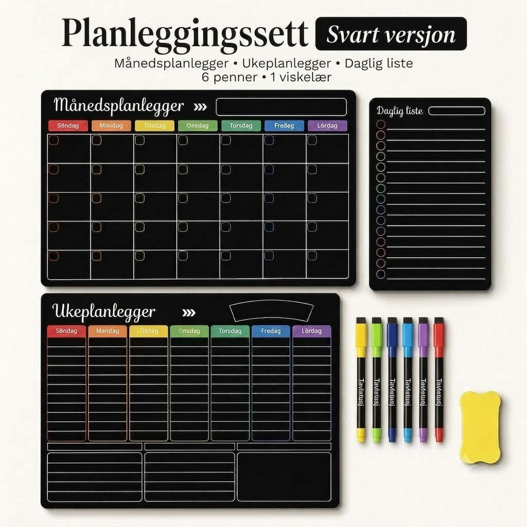 Magnetisk familieplanlegger – Måneds-, uke- og dagsplan