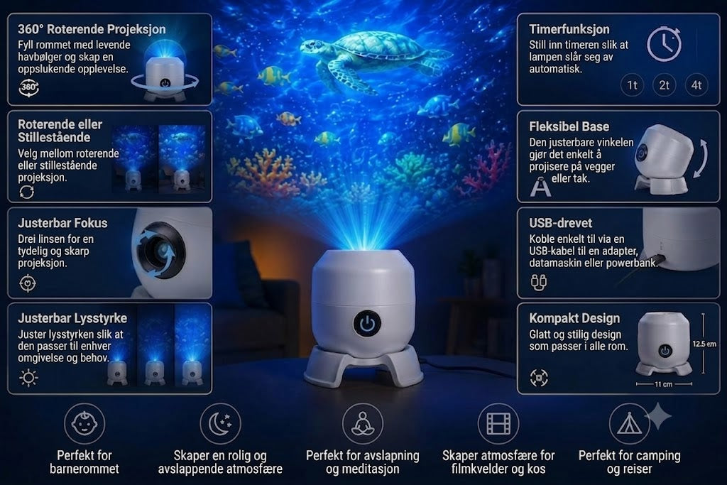 OceanDream havprojektor med roterende LED-lys – skap en drømmenatt