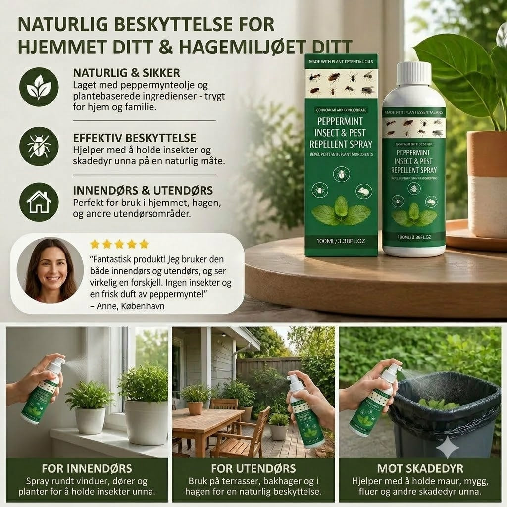 MOONSPRY Peppermynte Insektspray – Kan brukes både innendørs og utendørs, et insektsmiddel som egner seg for soverom og hager.