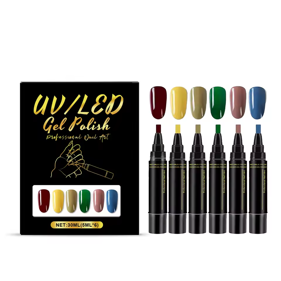 SalonPen – 3-i-1 neglepenn (med UV-lampe) – 6-pakning