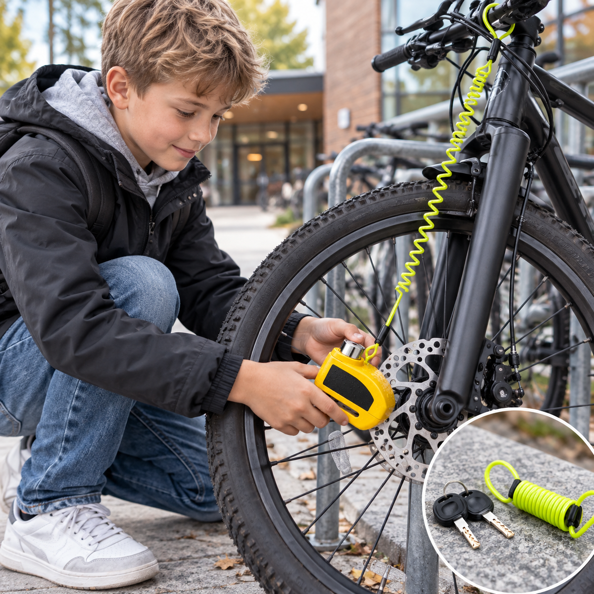 110 dB skivebremselås med alarm – Passer for sykler, mopeder og motorsykler