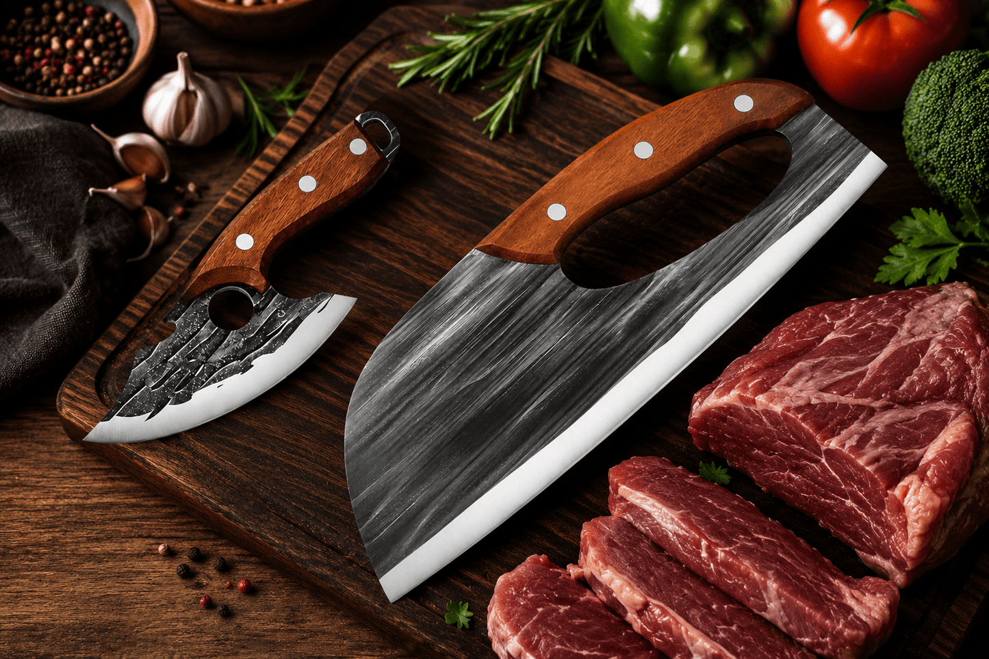 🔪 Førsteklasses kjøttknivsett (2-deler) – Ekstremt skarpe, perfekt for BBQ, grilling og matlaging.
