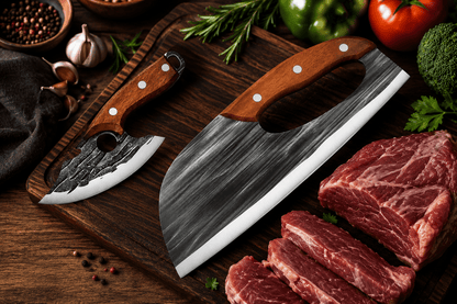 🔪 Førsteklasses kjøttknivsett (2-deler) – Ekstremt skarpe, perfekt for BBQ, grilling og matlaging.