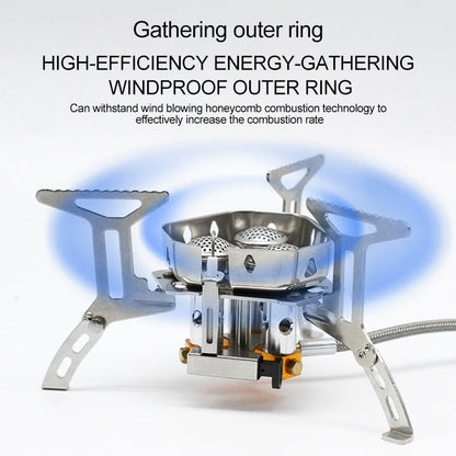 5800W Vindtett gassbrenner for camping – med piezotenning og gassboksadapter