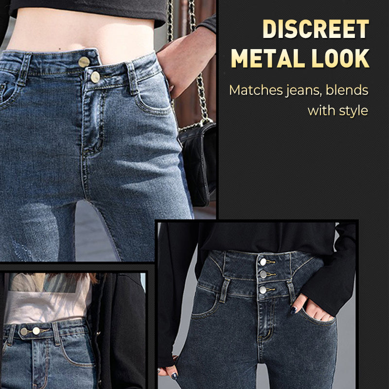 Fjærbelastet knappeforlenger i metall for jeans