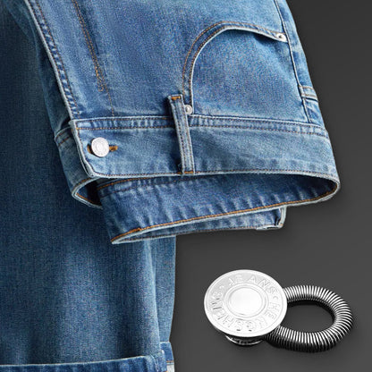 Fjærbelastet knappeforlenger i metall for jeans