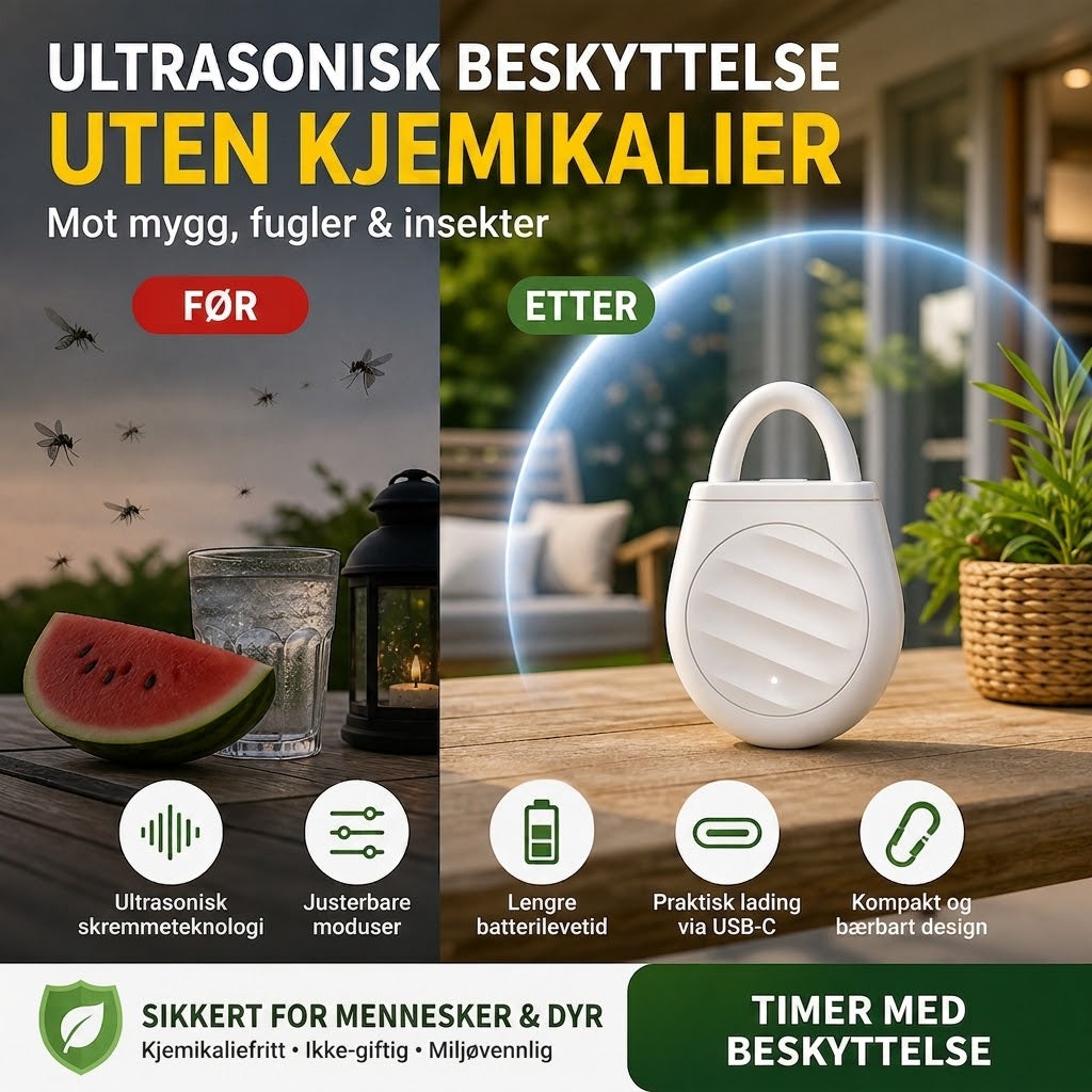 🐦Bekymre deg aldri mer for fugler, skadedyr og gresshopper! Bærbar ultralydsfugleskremmer i nøkkelringdesign.